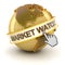 Market watch symbol with golden globe and hand