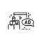 Marketing and advertising courses black line icon. Teaching product promotion, sales growth strategies. Pictogram for web page,