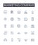 Marketing company line icons collection. Ad agency, Brand agency, Advertising firm, Sales business, Promotions agency