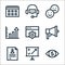 Marketing and growth line icons. linear set. quality vector line set such as eye, strategy, cv, advertisement, settings, profits,