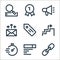 marketing line icons. linear set. quality vector line set such as link, search results, speedometer, growth, keywording, outgoing