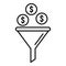 Marketing money funnel icon, outline style