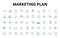 Marketing plan linear icons set. Strategy, Objectives, SWOT, Segmentation, Differentiation, Positioning, Branding vector