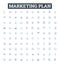 Marketing plan vector line icons set. Strategy, Targeting, Research, Branding, Positioning, Budget, Objectives