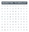 Marketing technology vector line icons set. Marketing, Technology, Digital, Platforms, Analytics, Automation, eCommerce