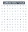 Marketing tools vector line icons set. Tools, Marketing, CRM, SEO, Email, Social, Analytics illustration outline concept