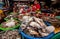 Marketplace with choice of seafood, crabs, shrimp in huge space of local market