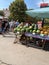 A marketplace with melons and watermelons