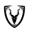 Markhor mountain goat head and security shield black and white vector design