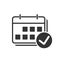 Marks calendar icon, Calendar with check mark vector outline icon