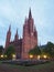 Marktkirche of red brick on a Schlossplatz at Night in Wiesbaden, the state capital of Hessen in Germany.