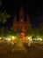 Marktkirche of red brick on a Schlossplatz at Night in Wiesbaden, the state capital of Hessen in Germany.