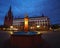 Marktkirche of red brick on a Schlossplatz at Night in Wiesbaden, the state capital of Hessen in Germany.