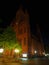 Marktkirche of red brick on a Schlossplatz at Night in Wiesbaden, the state capital of Hessen in Germany.