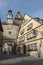 Markus Tower Markusturm and traditional German houses on the Rodergasse street, Rothenburg ob der Tauber