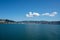 Marlborough Sounds in New Zealand on a clear sunny day - view from the ferry crossing between Wellington and Picton