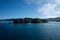 Marlborough Sounds in New Zealand on a clear sunny day - view from the ferry crossing between Wellington and Picton