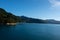 Marlborough Sounds in New Zealand on a clear sunny day - view from the ferry crossing between Wellington and Picton