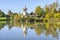 The Marlborough Tower reflecting in pond in Marie-Antoinette\'s e