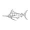 Marlin sailfish character abstract ink hand drawn vector logo cartoon. Simplified retro illustration. Ocean and sea