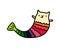 Marmaid cat hand drawn illustration with cute creature and rainbow tail
