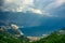 Marmaris bay landscape with sunbeam and cloudy sky at sunset.Turunc, Marmaris, Turkey. Holiday and summer background. Curvy road