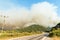 Marmaris, Mugla, Turkey â€“ August 1, 2021. Clouds of smoke hanging over Hisaronu neighbourhood of Marmaris resort town in Turkey