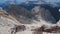 Marmolada, Italy. The trenches of the First World War with barbed wire. In the background the Dolomites