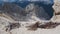 Marmolada, Italy. The trenches of the First World War with barbed wire. In the background the Dolomites