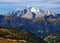 Marmolada mountain range with glacier and highest peak of Dolomites named Punta Penia from Nuvolau peak