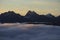 Marmolada Summit Paraglider with Langkofel behind Italy Dolomites