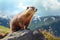 Marmot in the mountains.Springtime Soothsayer: Groundhog\\\'s Gentle Gaze