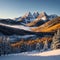 Maroon Bells mountain ridge peak in Aspen, Colorado morning and pattern of blue spruce pine coniferous trees forest