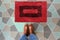 Maroon and Black Woolen Door mat with Brown shoes Welcome entry designer doormat