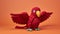 Maroon Knitted Parrot Toy On Orange Background