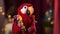 Maroon Knitted Parrot Toy For Show With Detailed Character Illustrations