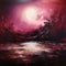 Maroon Moon: A Majestic Contemporary Seascape Abstract