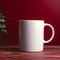 Maroon Mug Mockup On Red Painted Wooden Table