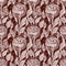 Maroon red country floral blockprint linen seamless pattern. Allover print of French cottage interior cotton effect