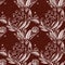 Maroon red country floral blockprint linen seamless pattern. Allover print of French cottage interior cotton effect