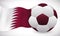 Maroon Soccer Ball with Waving Qatar Flag, Vector Illustration