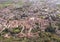 Marostica, Vicenza, Italy. Drone aerial landscape of the lower town from the upper castle