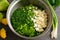 Maroulosalata Greek Lettuce Salad Ingredients in a Mixing Bowl