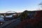 Marquette iowa scenic overlook and highway 18 mississippi river bridge fall colors over historic downtown