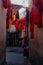 Marrakech - dyed wool drying in the sun on a street Marocco, January 2019