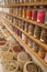 Marrakech, Morocco - Feb 8, 2023: Jars of dried seeds and spices at the Moroccan Museum of Culinary Arts