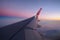 Marrakech, Morocco - January 9th, 2020: View from passenger window of Air Arabia airlines Airbus 320 commercial airplane, sunset