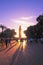 MARRAKESH, MOROCCO - Jemaa el Fna Square in front of the Koutoubia mosque at sunset