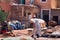 MARRAKESH, MOROCCO - JUNE 04, 2017: Unknown wokers on the old tannery in Marrakech on a sunny day