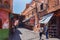 MARRAKESH, MOROCCO - JUNE 04, 2017: View of the historical narrow streets in the medina of Marrakesh at sunny day